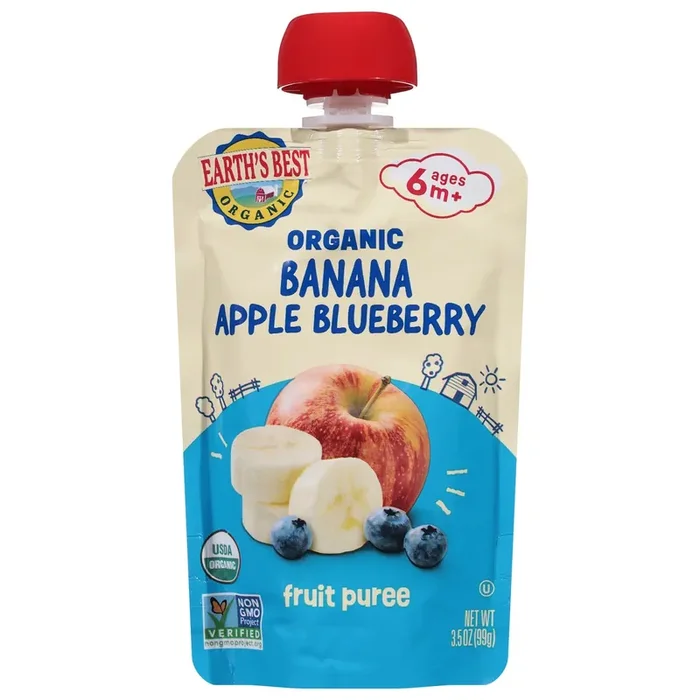 Earth‘s Best Organic Organic Ages 6m+ Banana Apple Blueberry Fruit Puree 3.5 oz