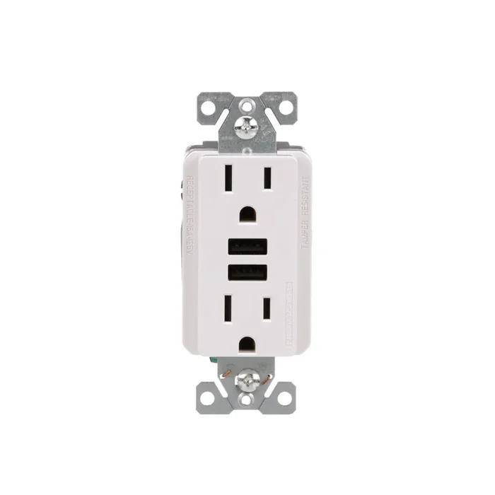 Eaton 15 -Amp 125-volt Tamper Resistant Residential/Commercial Decorator USB outlet Dual Type A , White 3 -Pack