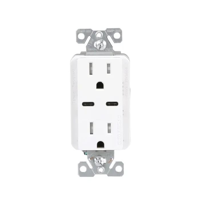 Eaton 15 -Amp 125-volt Tamper Resistant Residential Decorator USB outlet Dual Type C , White