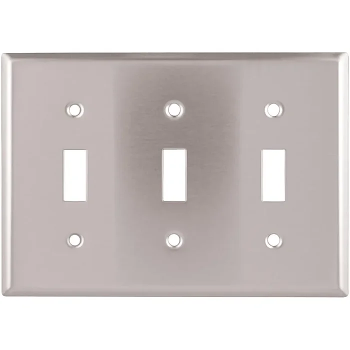 Eaton 3.0 -Gang Standard Size Stainless steel Stainless steel Indoor Toggle Wall Plate