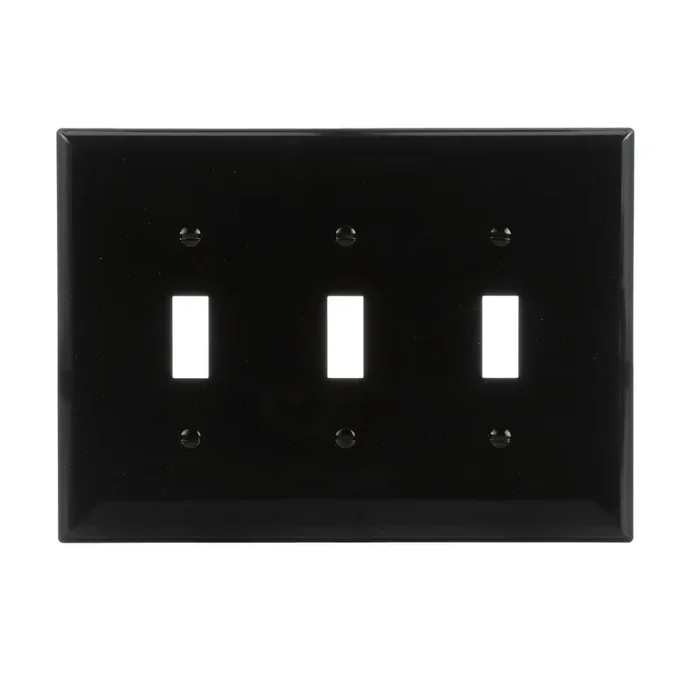 Eaton 3 -Gang Midsize Size Black Polycarbonate Indoor Toggle Wall Plate