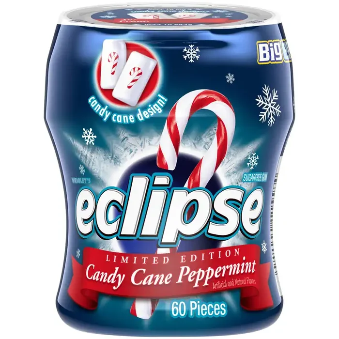 Eclipse Holiday Peppermint Sugarfree Gum Bottle, 60 Pieces