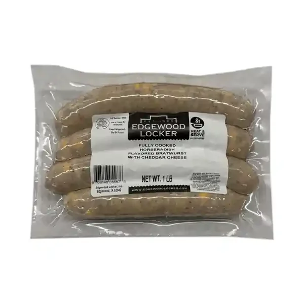 Edgewood Locker Fully Cooked Horseradish Bratwurst With Cheddar Cheese