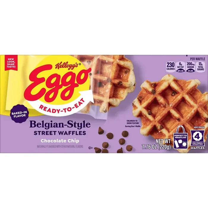 Eggo Frozen Belgian-Style Street Waffles, Frozen Breakfast, Breakfast Food, Chocolate Chip, 7.76oz Box, 4 Waffles