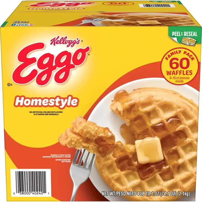 Eggo Frozen Waffles, Frozen Breakfast, Breakfast Food, Family Pack, Homestyle, 74.1oz Box, 60 Waffles