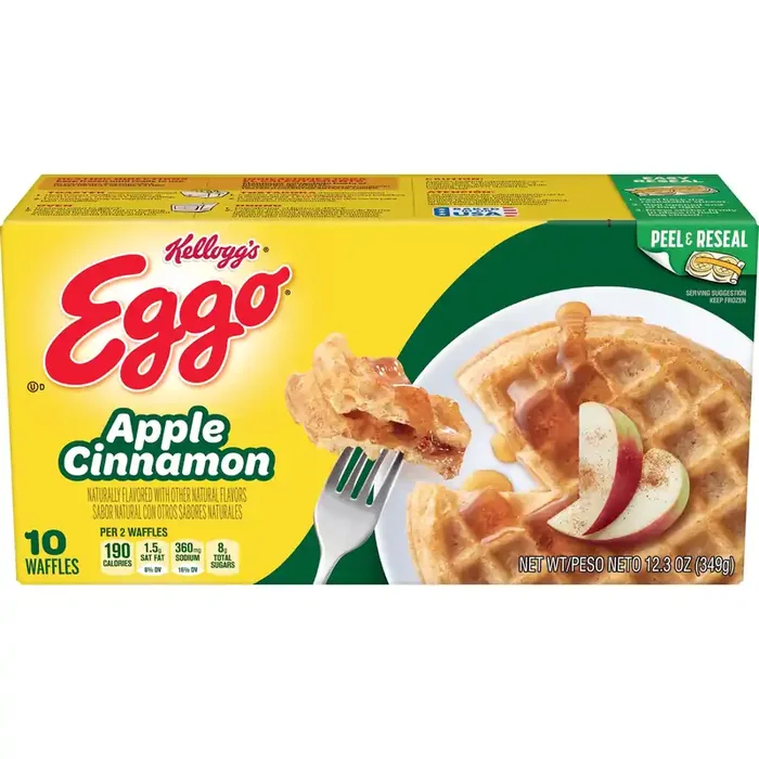 Eggo Frozen Waffles, Frozen Breakfast, Resealable, Apple Cinnamon, 12.3oz Box, 10 Waffles