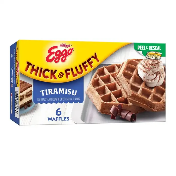 Eggo Thick and Fluffy Frozen Waffles, Frozen Breakfast, Resealable. Belgian Style, Tiramisu, 11.6oz Box, 6 Waffles