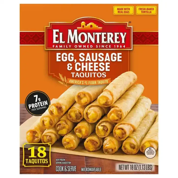 El Monterey Egg, Sausage & Cheese Taquitos, 18 Count (Frozen)