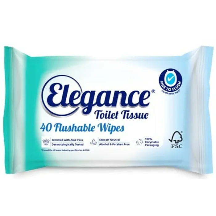 Elegance Flushable Toilet Tissue Wipes 40 Pack – Case of 16