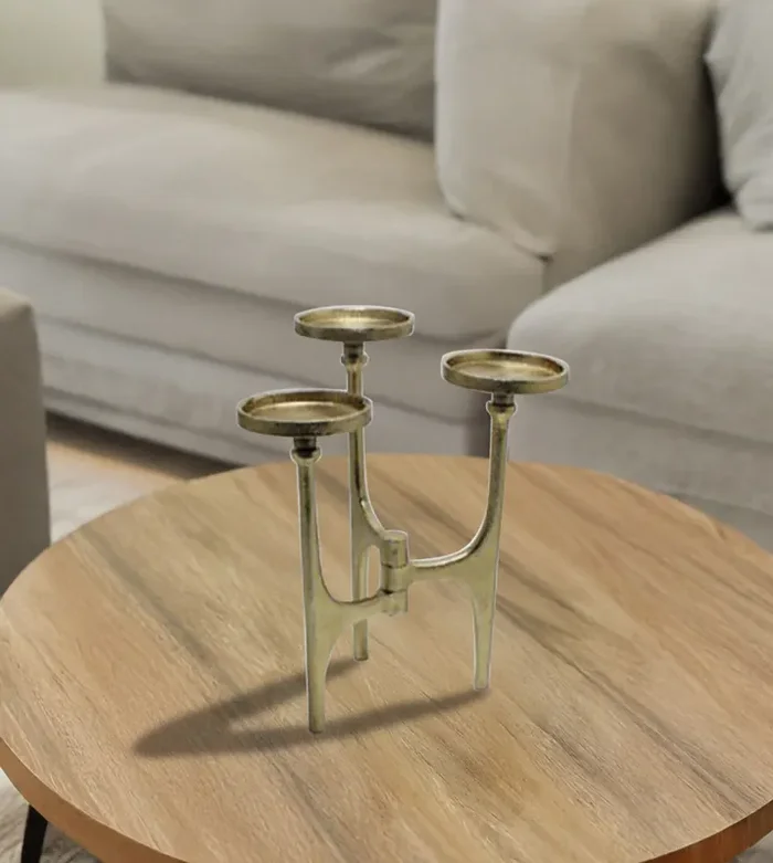 Elements Antique Gold Aluminum Candle Holder 11 Inch 3 Light