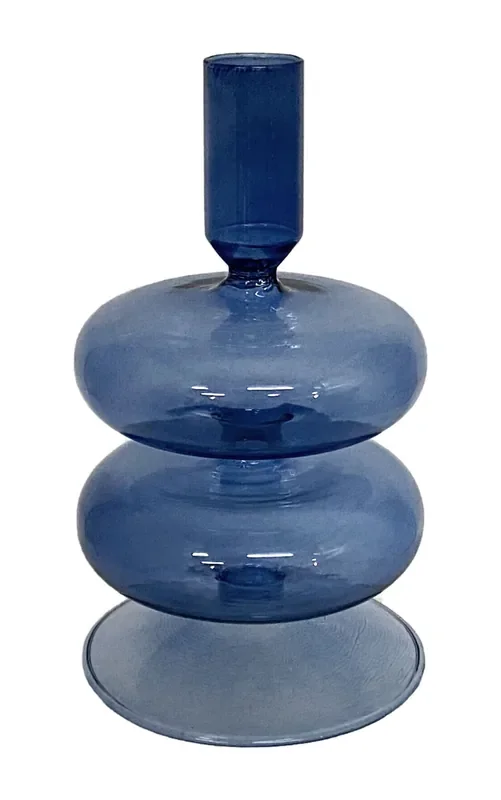 Elements Glass Bubble Candle Holder Blue 6IN