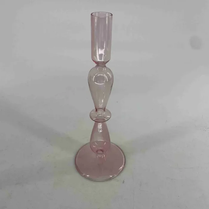 Elements Glass Candle Holder Pink 3.5x10IN