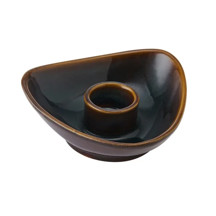 Elements Reactive Ceramic Candle Holder Dark Olive 4.5IN