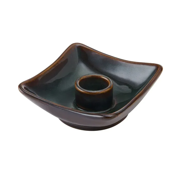 Elements Reactive Ceramic Candle Holder Olive 4.5IN