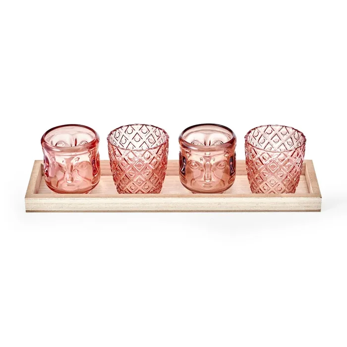 Elements Rose Glass Tealight Holder Wood 14IN S4