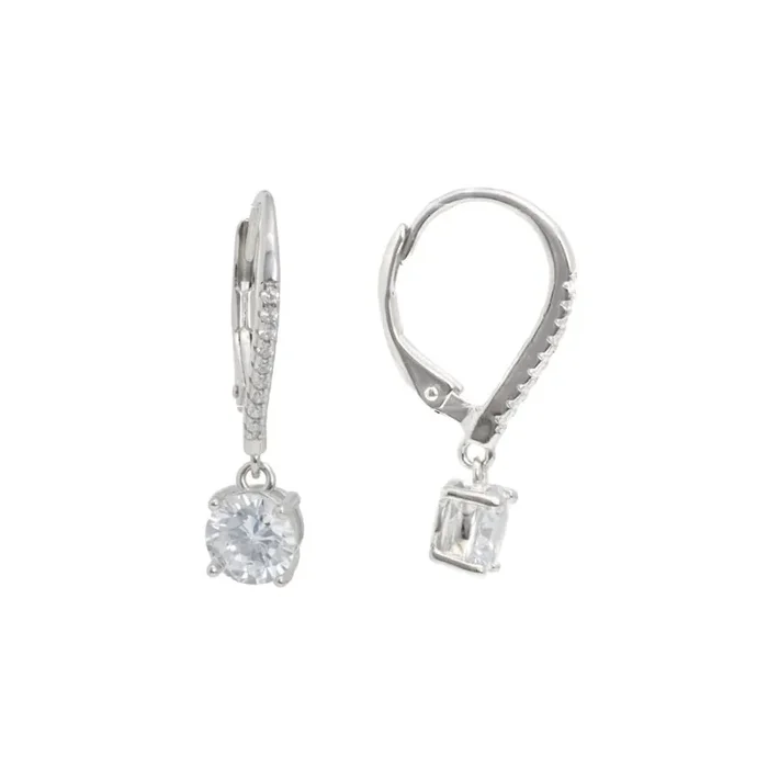 Elements Silver Plated 6Mm Cubic Zirconia Lever Back Earrings