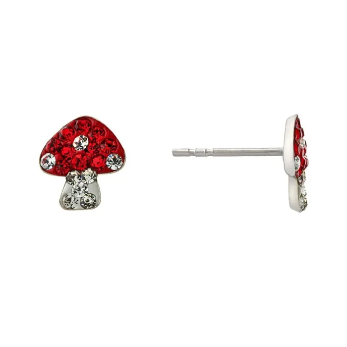 Elements Silver Plated Crystal Mushroom Stud Earrings