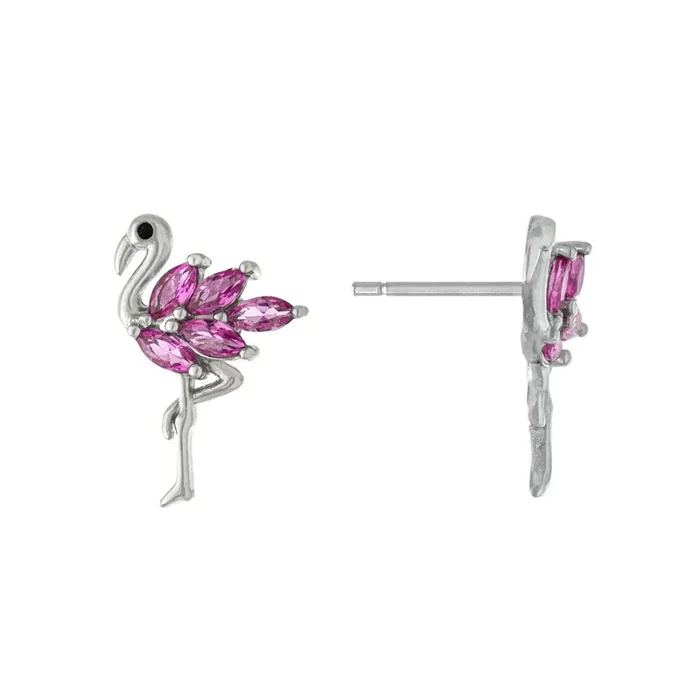 Elements Silver Plated Cubic Zirconia Flamingo Stud Earrings
