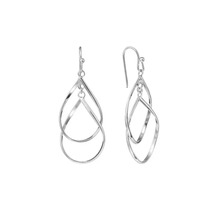 Elements Silver Plated Double Teardrop Drop Earrings