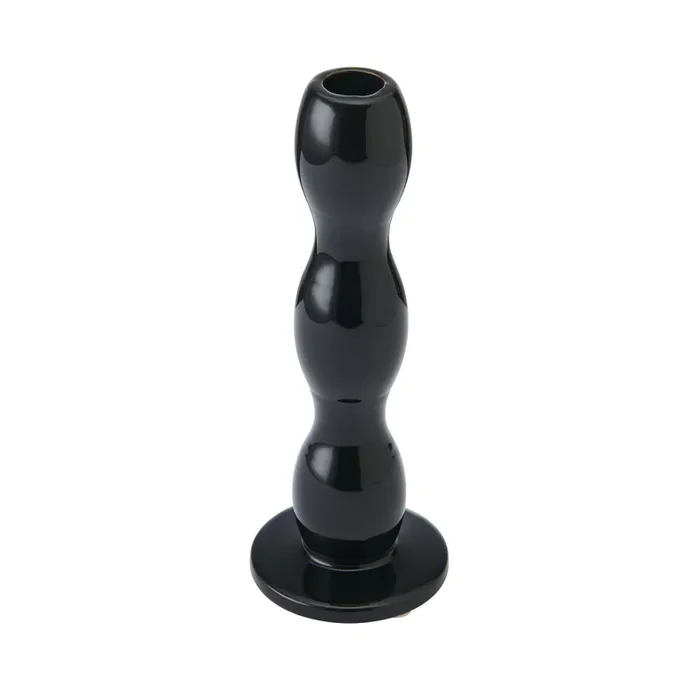 Elements Stoneware Taper Holder Black Wavy 9IN