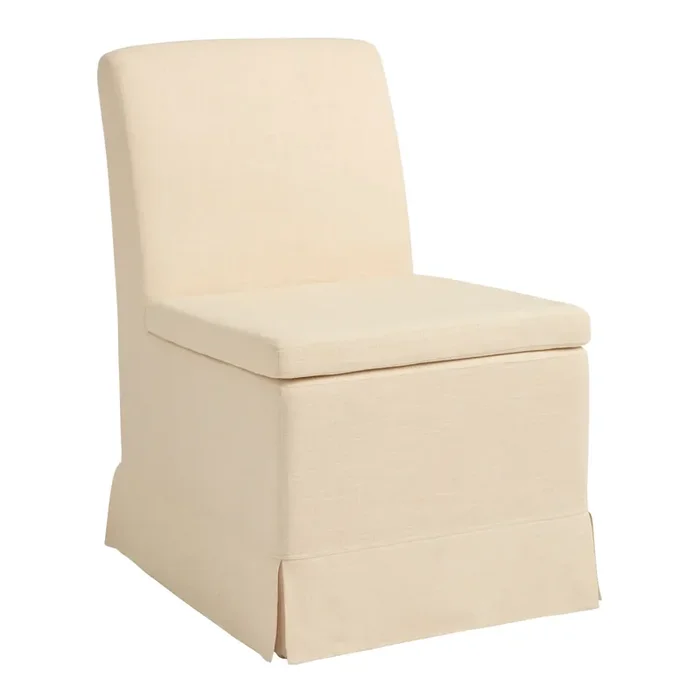 Elena Natural Linen Upholstered Rolling Dining Chair
