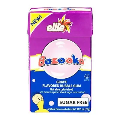 Elite Bazooka Grape Flavored Sugar-Free Bubble Gum