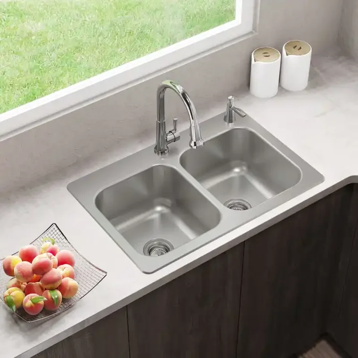 Elkay Drop-in or undermount 33-in x 22-in Stainless steel Double equal bowl 18 -Gauge Kitchen Sink