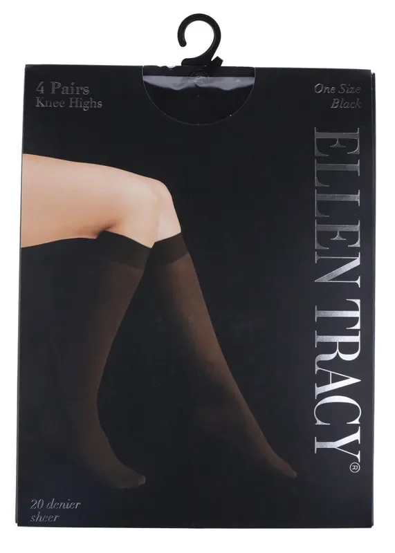 Ellen Tracy® Ladies 4pk Solid Sheer Knee High Socks – Black