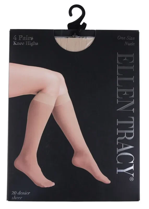 Ellen Tracy® Ladies 4pk Solid Sheer Knee High Socks – Nude