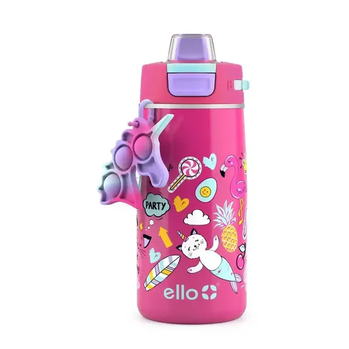 Ello 12oz Stainless Steel Colby Pop! Water Bottle Pink Kids‘ Flip-Top Lid, Portable Drinkware, Dishwasher-Safe
