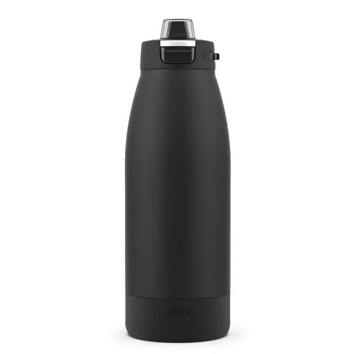 Ello Colby 40oz Stainless Steel Water Bottle – Black Insulated, Reusable, Flip-Top Lid, Portable Drinkware