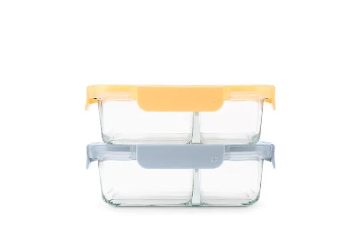Ello Color Lock 3.4 cup Divided Glass Food Storage Container, 2pk