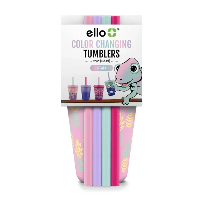 Ello Plastic 12oz 4pk Chameleon Color Changing Kids Cups Purple