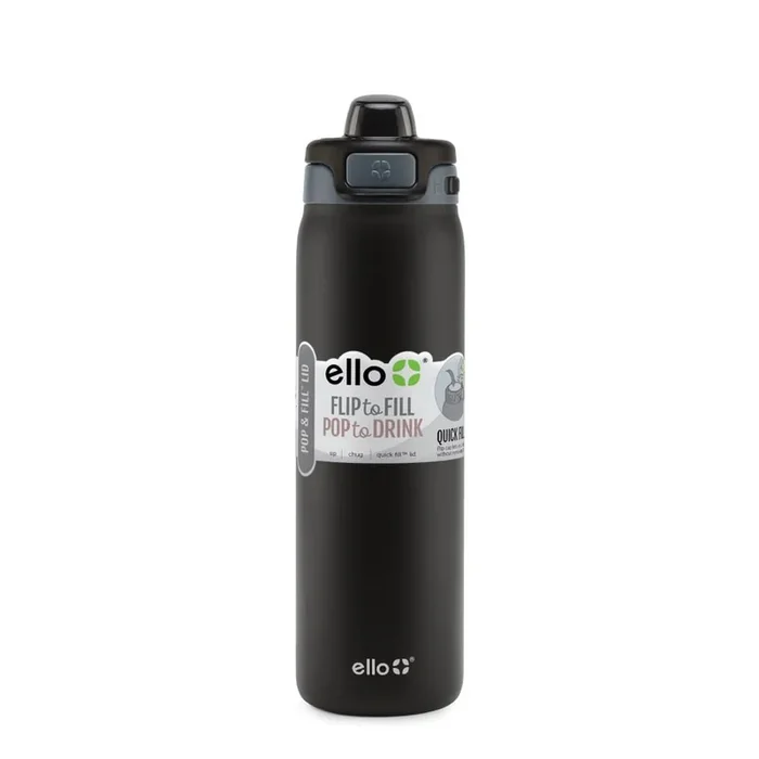 Ello® Pop & Fill Stainless Steel Water Bottle – Tonal Black
