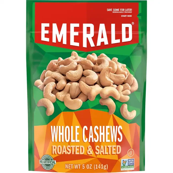 Emerald Nuts, Whole Cashews Roasted & Salted, 5 Oz Resealable Bag