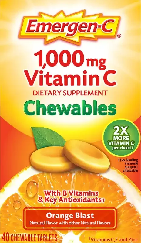 Emergen-C Chewable Orange Flavored Tablet, 40Ct