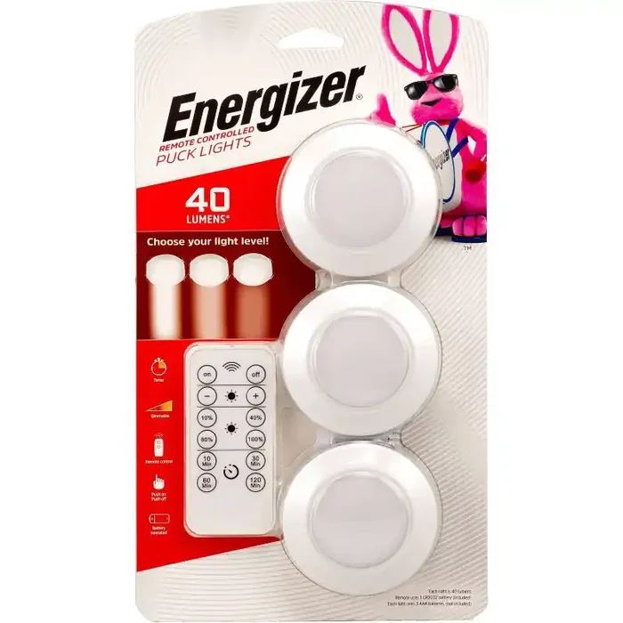 Energizer 3pk LED Puck Cabinet Lights Wireless with Remote White