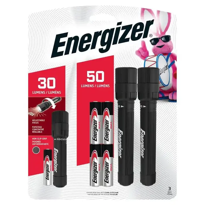 Energizer 3pk X Focus LED Flashlight Small Portable Light Set with Batteries, Adjustable LED, Black, All Ages