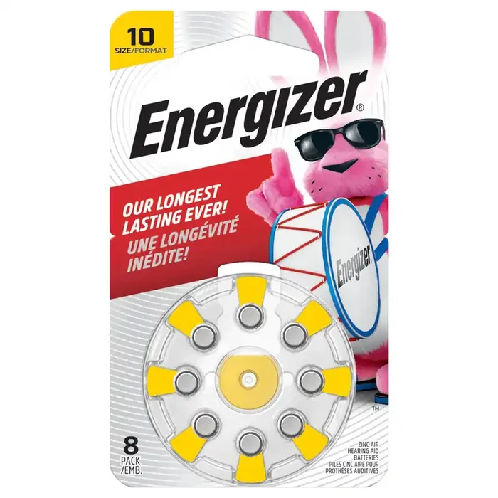 Energizer Hearing Aid Batteries Size 10, Yellow Tab, 8 Pack