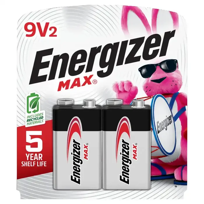 Energizer MAX 9V Batteries (2 Pack), 9 Volt Alkaline Batteries