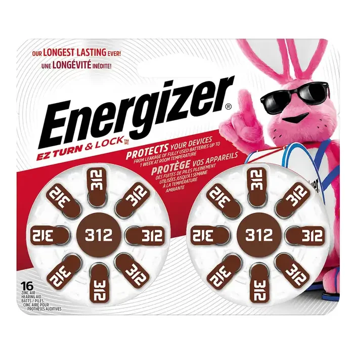Energizer Size 312 Hearing Aid Batteries – Brown 16pk