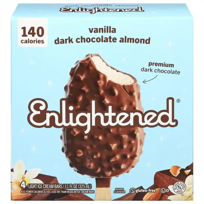 Enlightened Light Vanilla Dark Chocolate Almond Ice Cream Bars 4 ea