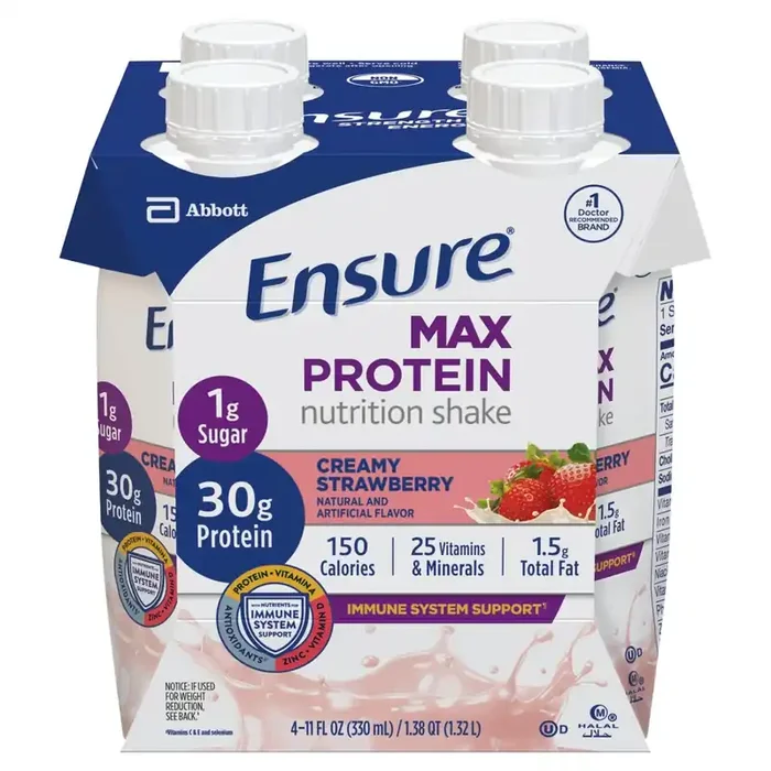 Ensure Max Protein Nutrition Shake Creamy Strawberry Ready to Drink Bottles