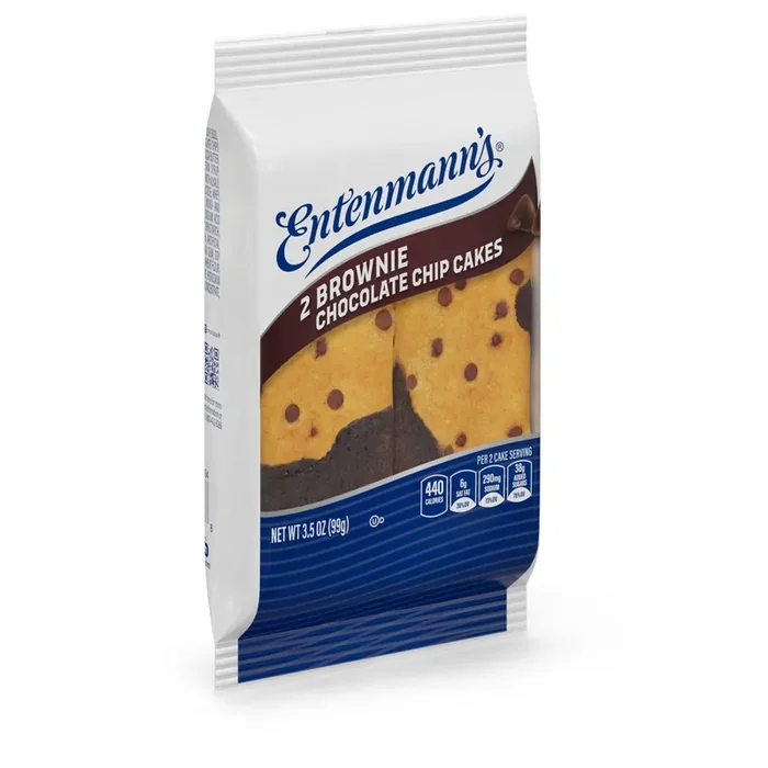Entenmann‘s Brownie Chocolate Chip Cakes, 2 count, Brownies, 3.5 oz Pouch