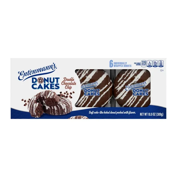 Entenmann‘s Donut Cakes Double Chocolate Chip Cake, 6 packs, Chocolate Donuts, 10.9 oz Box