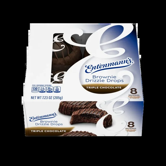 Entenmann‘s Drizzle Drops Triple Chocolate Brownies, 8 packs, Brownies, 7.23 oz Box