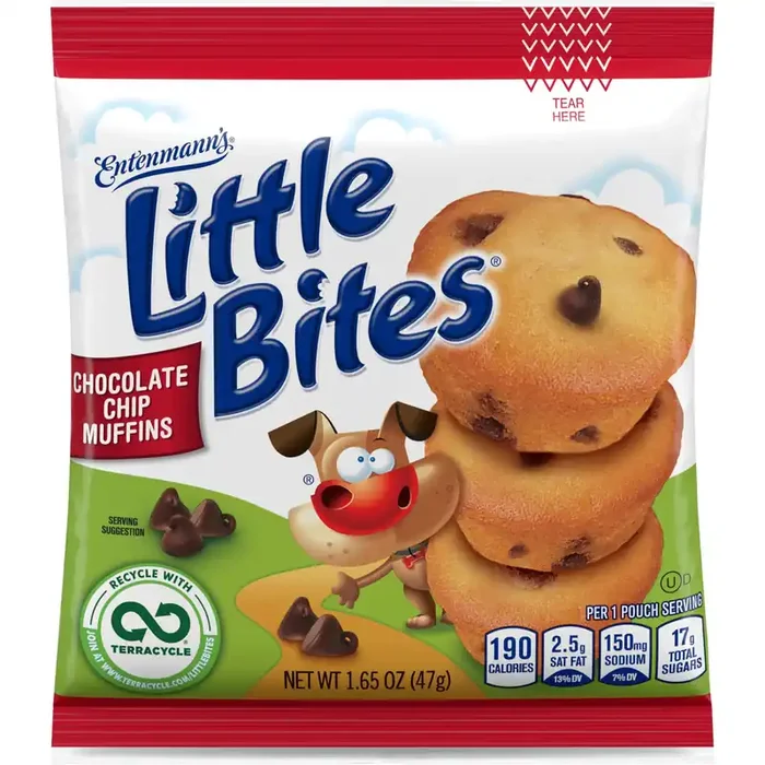 Entenmann‘s Little Bites Chocolate Chip Muffins, 1.65 oz, Soft Mini Muffins, Pouch