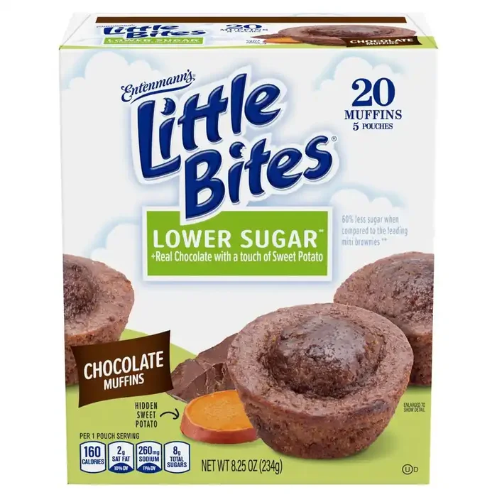 Entenmann‘s Little Bites Lower Sugar Chocolate Mini Muffins, 5 packs, Muffins, 8.25 oz Box