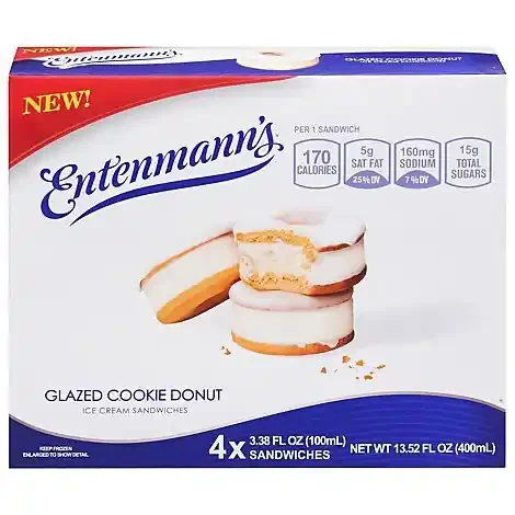 Entenmanns Glazed Cookie Donut Ice Cream Sandwiches 4 Pack – 3.38 Fl. Oz.