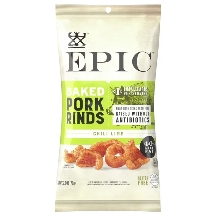 EPIC Chili Lime Oven Baked Pork Rinds, Keto Friendly, Paleo Friendly, 2.5 oz